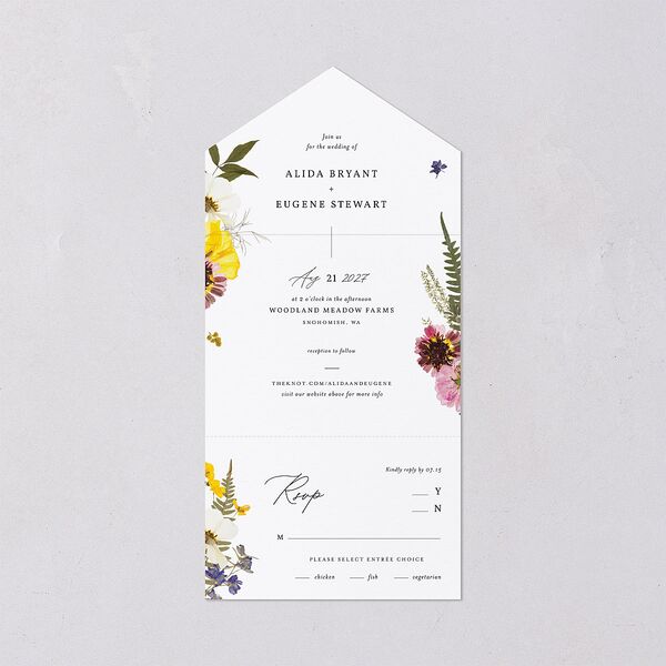 Pressed Flowers All-in-One Wedding Invitations Sunflower Signature Light Both Recipient and Return Addresses No
