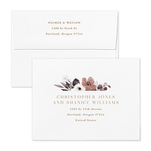 Gilded Blooms Thank You Card Envelopes White Eggplant Both Recipient and Return Addresses Signature Standard
