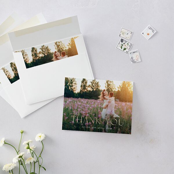 Pastel Flower Arch Foil Thank You Cards Gold Pink Cotton