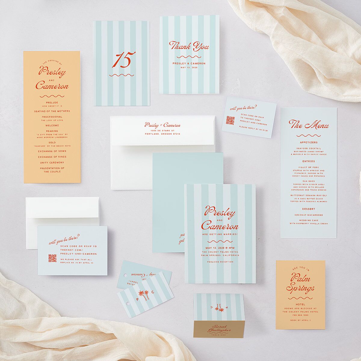 Cabana Stripes Table Numbers Pastel Blue Signature