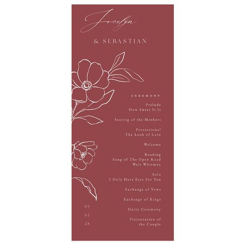 Floral Sketch Wedding Programs Merlot Signature
