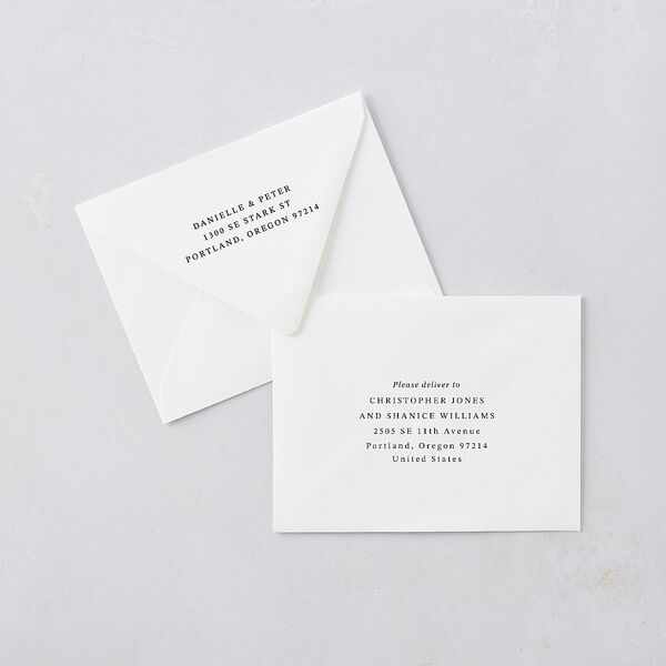 Photo Vow Save the Date Petite Card Euro Envelopes White Pure White Both Recipient and Return Addresses Luxe Signature