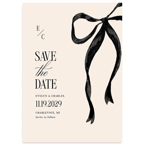 Whimsical Hand Drawn Bow Save the Date Cards Linen Signature smooth Blank No Standard
