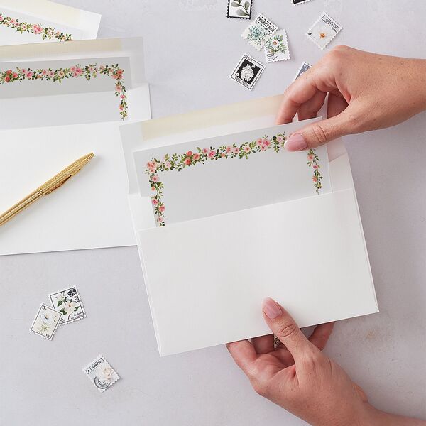 Watercolor Floral Crest Envelope Liners Shell Pink Standard