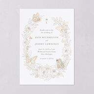 Butterfly Botanical Foil Wedding Invitations Gold Pure White Signature Blank No Standard