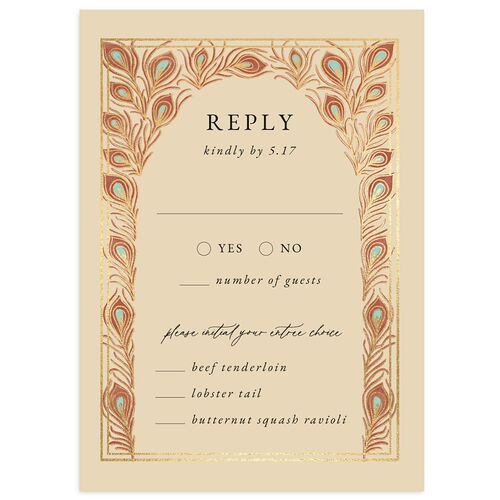 Peacock Nouveau Wedding Response Cards Gold Tan Signature Standard