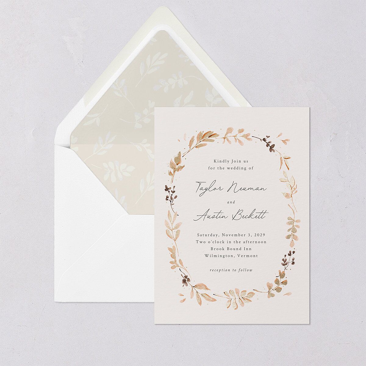 Leafy Garland Foil Euro Envelope Liners Champagne Luxe