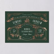 Ornate Elegance Wedding Invitations Rose Gold Dark Emerald Signature Blank No