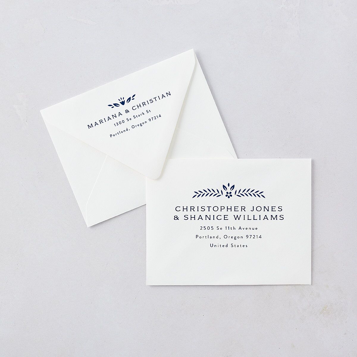 Papel Picado De Mexico Thank You Card Euro Envelopes White Navy Both Recipient and Return Addresses Luxe Signature