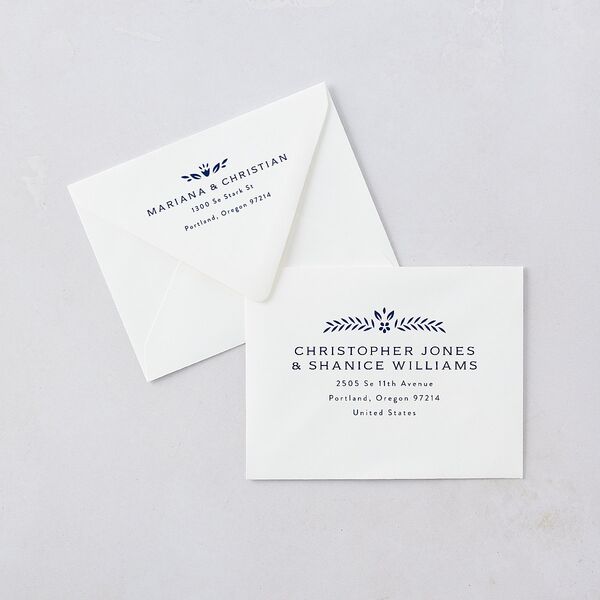 Papel Picado De Mexico Thank You Card Euro Envelopes White Navy Both Recipient and Return Addresses Luxe Signature