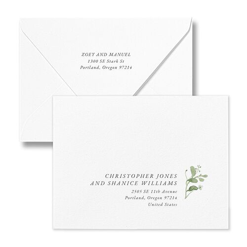 Curved Garland Thank You Card Euro Envelopes White Pure White Both Recipient and Return Addresses Luxe Signature