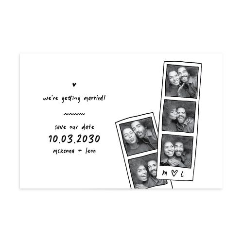 Hand Drawn Photo Strip Save the Date Postcards Pure White