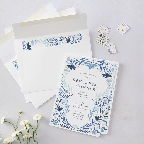 Folk Art Rehearsal Dinner Invitations Sapphire Signature Blank