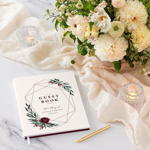 Gilded Botanical Wedding Guest Book Burgundy