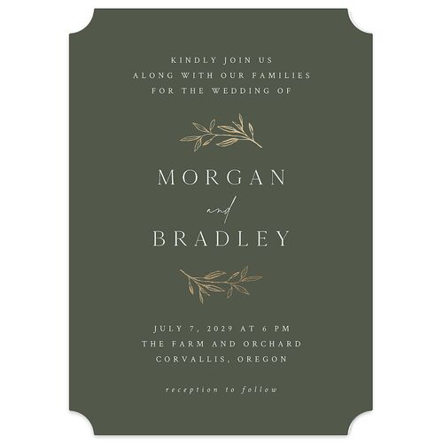 Botanical Accent Foil Wedding Invitations Hunter Green Gold Signature Blank Ticket No