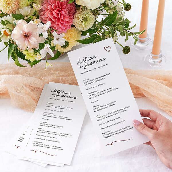 Hand Drawn Heart Photo Wedding Programs Maroon Signature