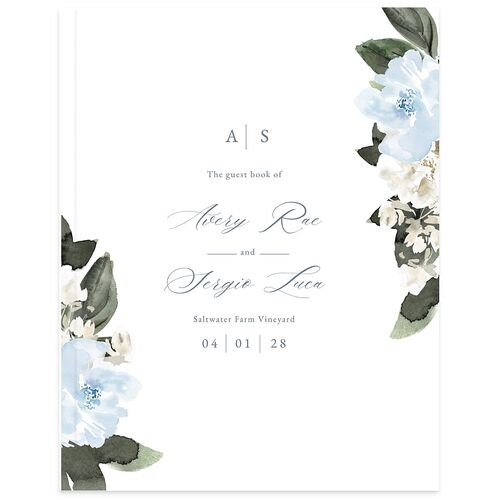 Floral Accent Wedding Guest Book Dusty Blue