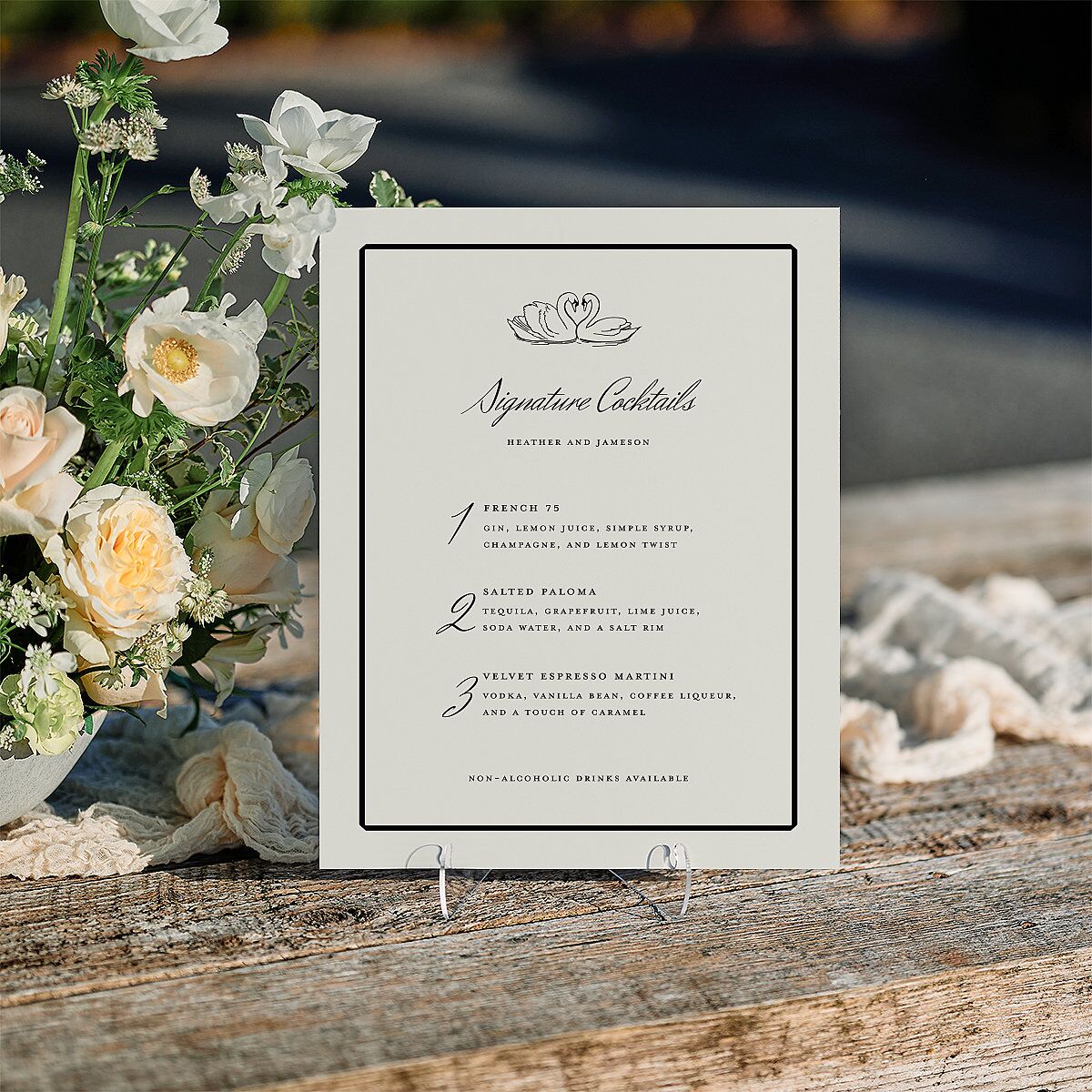 Elegant Swans Standard Bar Tabletop Sign Small Ivory Standard Indoor Foam Core S Tabletop Bar