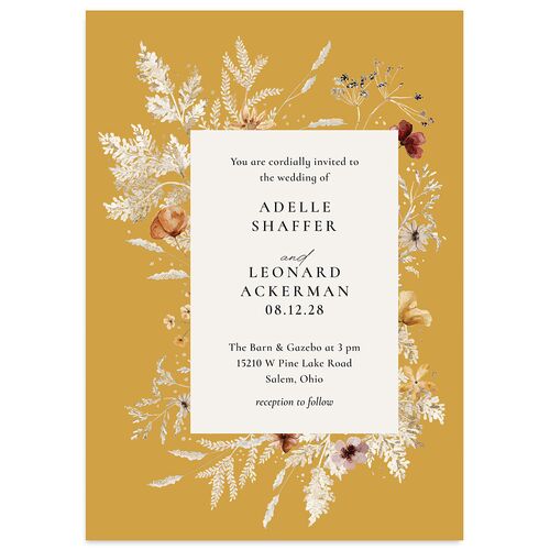 Dried Blooms Wedding Invitations Gold Marigold Signature Blank No