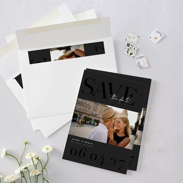 Modern Vow Save The Date Cards Charcoal Signature smooth Blank No Standard