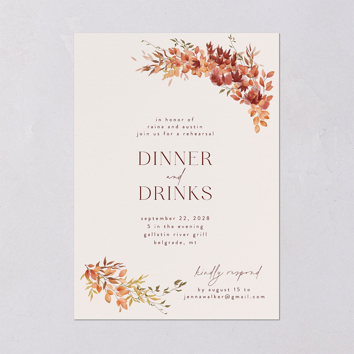 Harvest Crescent Rehearsal Dinner Invitations Champagne Signature Blank