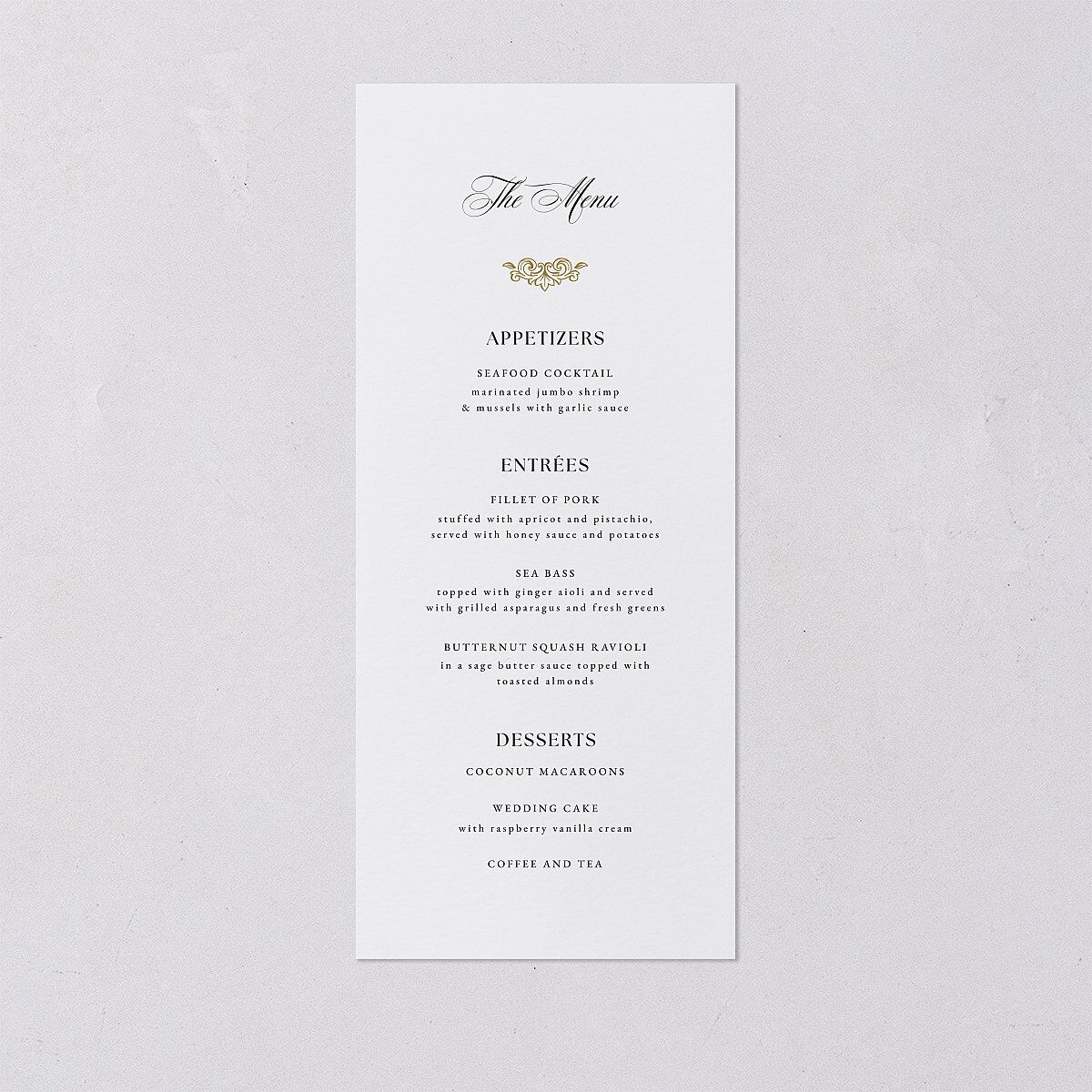 Black Tie Crest Menus Pure White Signature