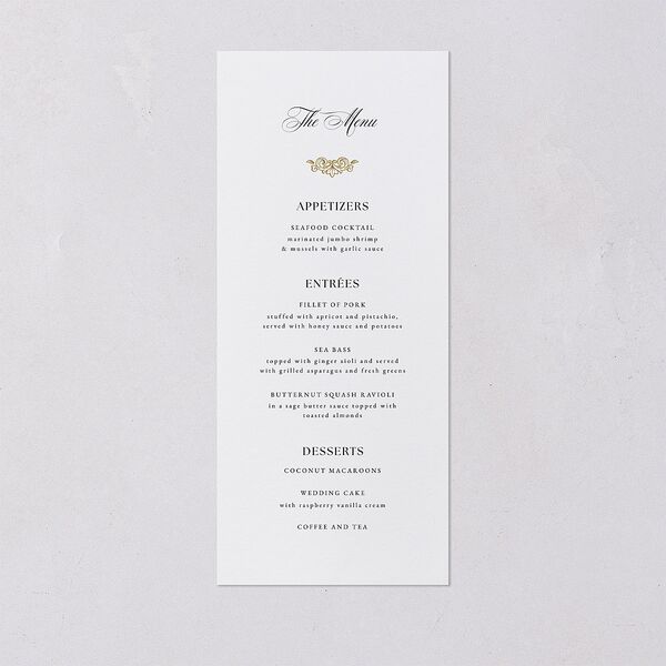 Black Tie Crest Menus Pure White Signature
