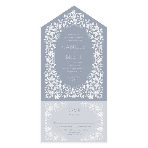 Porcelain Blue Floral Watercolor All-in-One Wedding Invitations Dusty Blue Signature Light Both Recipient and Return Addresses No