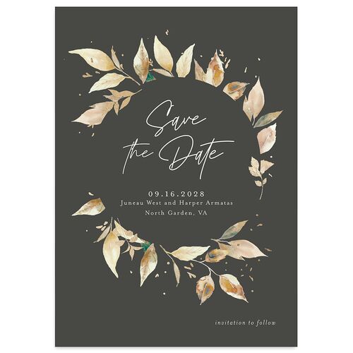 Autumn Frame Save the Date Cards Gold Charcoal Signature smooth Blank No Standard