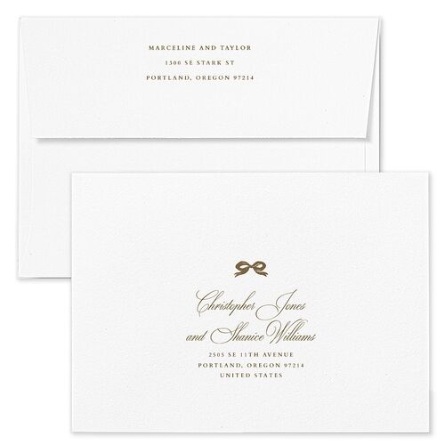 Classic Champagne with Bows Save The Date Card Envelopes Kraft Gold Return Address Signature Standard