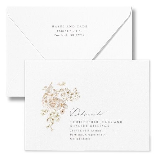 Luxury Floral Archway Wedding Invitation Euro Envelopes White Dijon Both Recipient and Return Addresses Luxe Signature