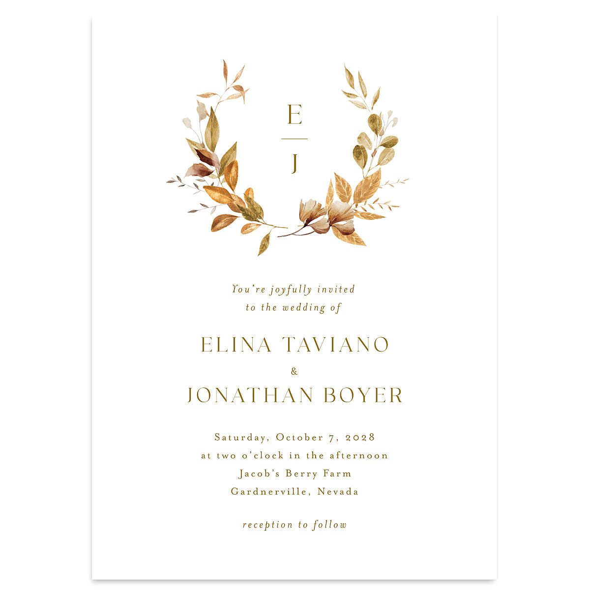 Leafy Rustic Monogram Wedding Invitations