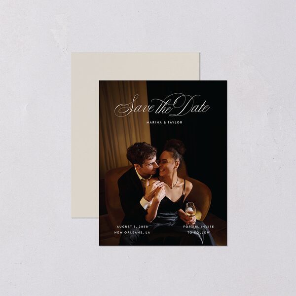 Vintage Classic Photo Save the Date Petite Cards Champagne Signature smooth Blank No Standard