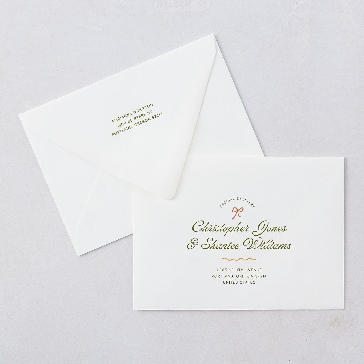 Whimsical Drawn Flowers Wedding Invitation Euro Envelopes White Thyme Both Recipient and Return Addresses Luxe Signature