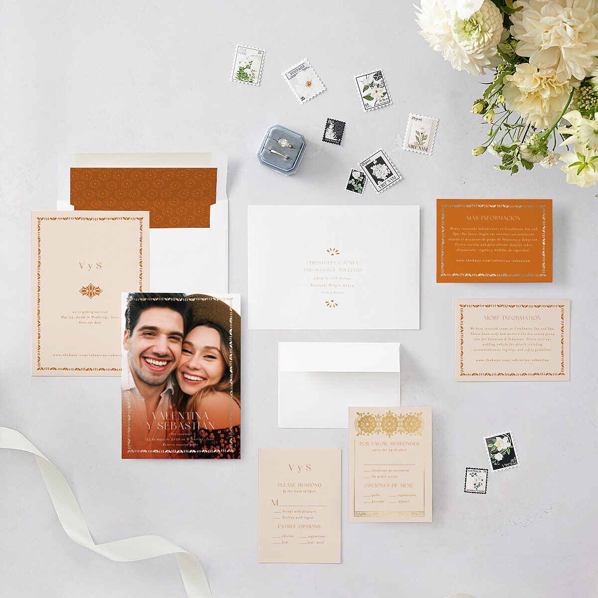 Hacienda Elegante Save The Date Cards Gold Cinnamon Signature smooth Blank No Standard