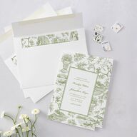 Elegant Italian Toile Wedding Invitations Greenery Signature Blank No Standard