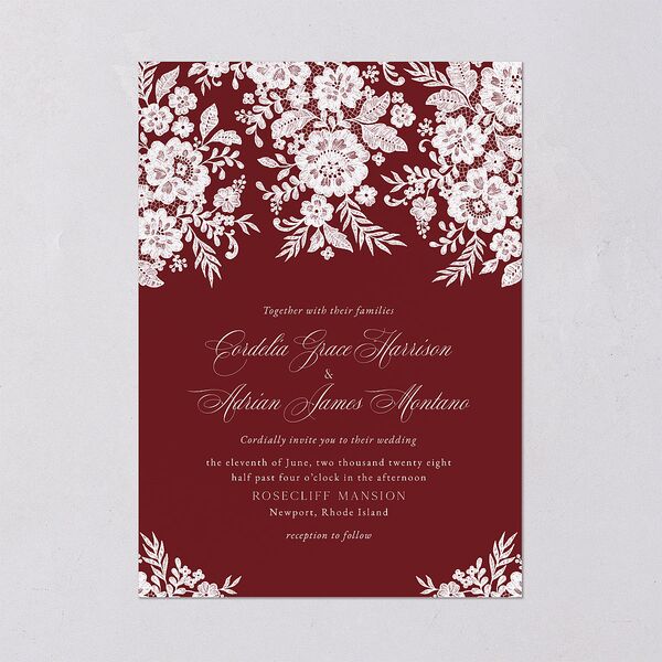 Ornate Lace Wedding Invitations Maroon Signature Blank No Standard