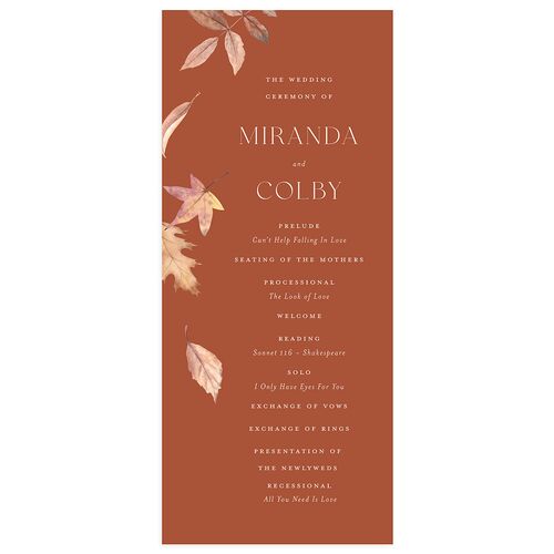 Falling Leaves Wedding Programs Copper Signature