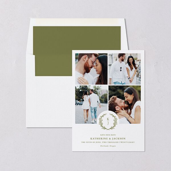 Monogram Branch Gallery Save the Date Cards Olive Signature smooth Blank No
