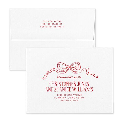 Tied With A Bow Gift Gallery Thank You Card Envelopes White Scarlet Both Recipient and Return Addresses Signature Standard