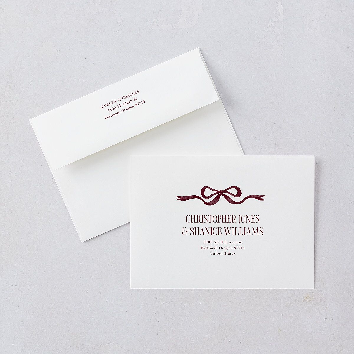 Whimsical Hand Drawn Bow Save the Date Cards Burgundy Signature smooth Blank No Standard
