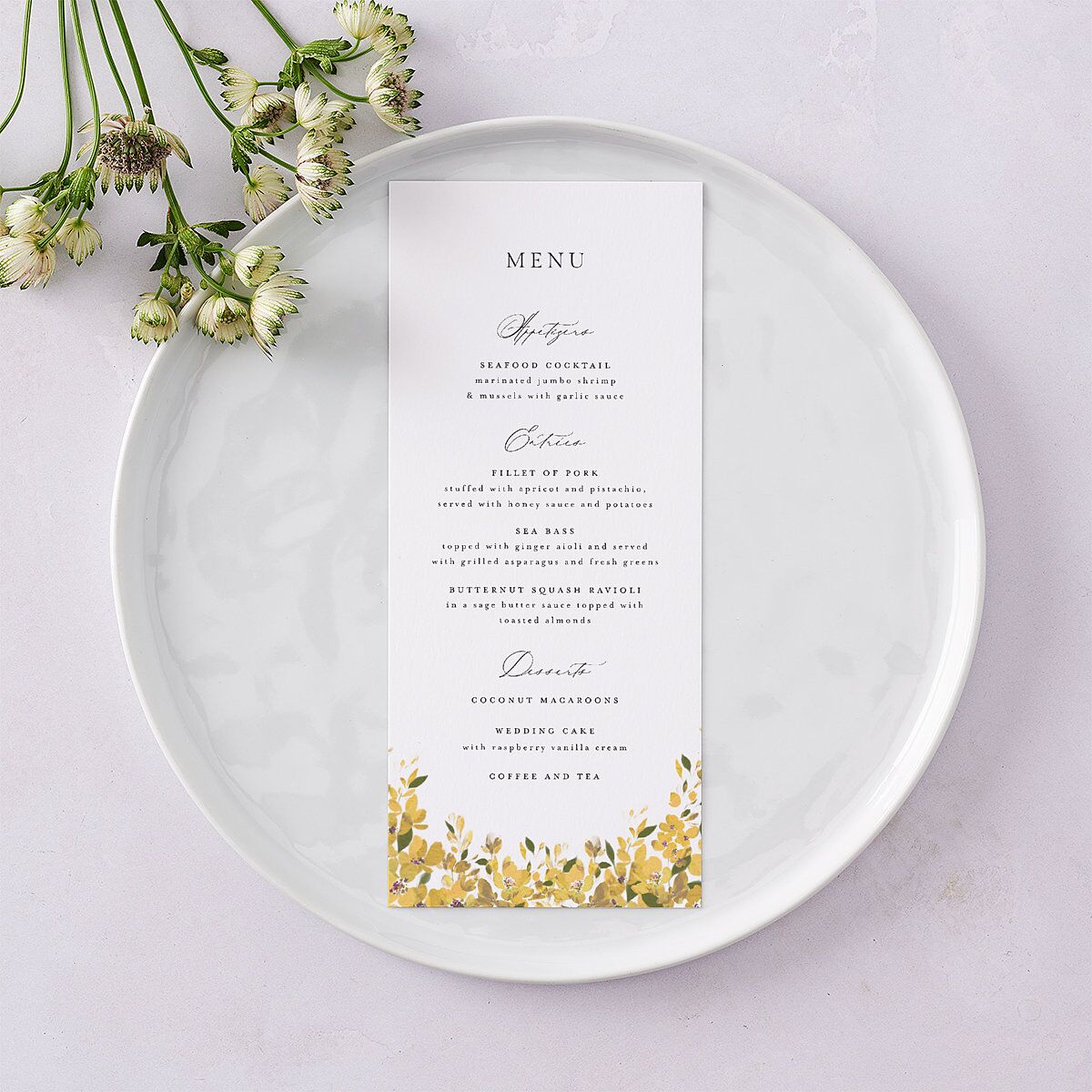 Delphinium Crest Menus Daffodil Signature