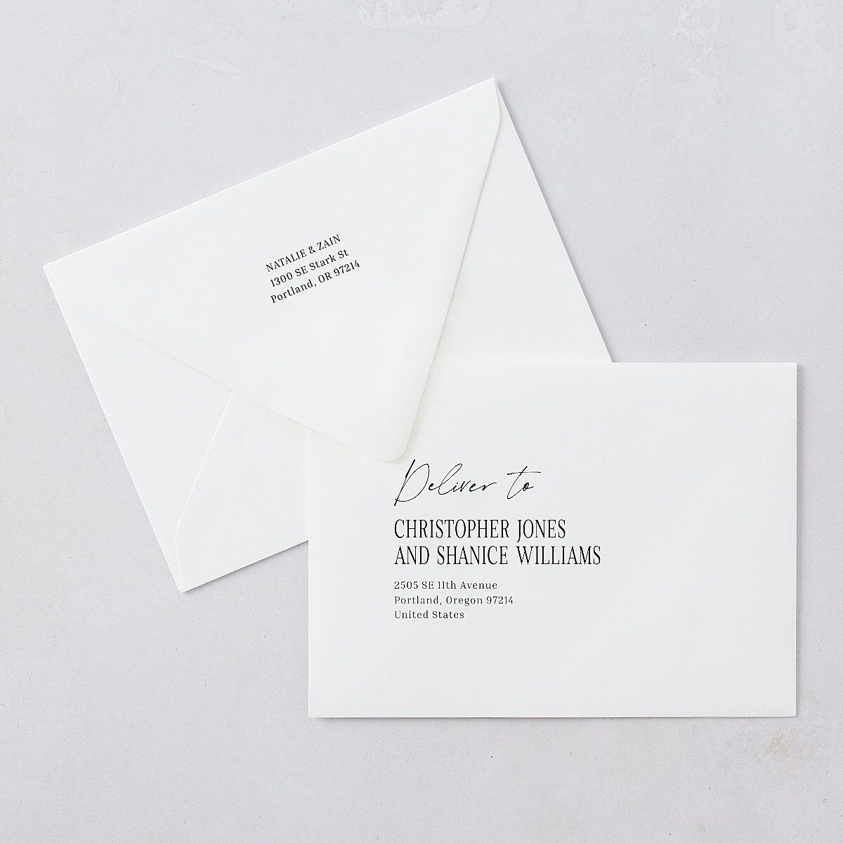Vintage Film Reel Photo Strip Save The Date Card Euro Envelopes Pure White White Both Recipient and Return Addresses Luxe Signature