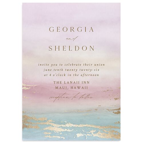Ethereal Sunset Wedding Invitations Gold Lilac Signature Blank No Standard