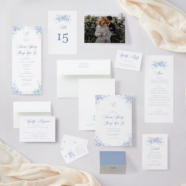 Vintage Florals Wedding Invitations Regency Blue Signature Blank No Standard