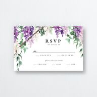Romantic Wisteria All-in-One Wedding Invitations Purple Petal Signature Light Both Recipient and Return Addresses No