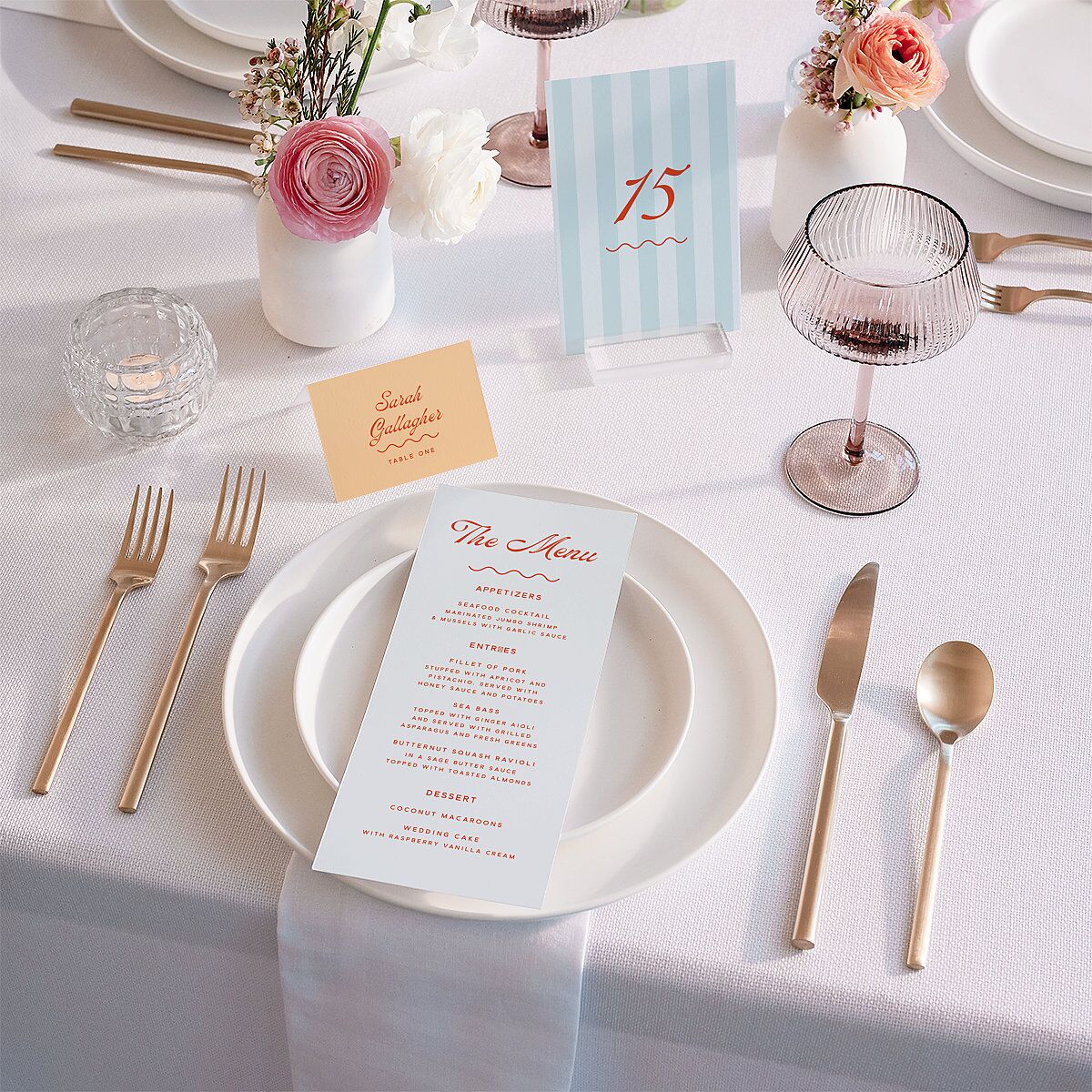 Cabana Stripes Table Numbers Pastel Blue Signature