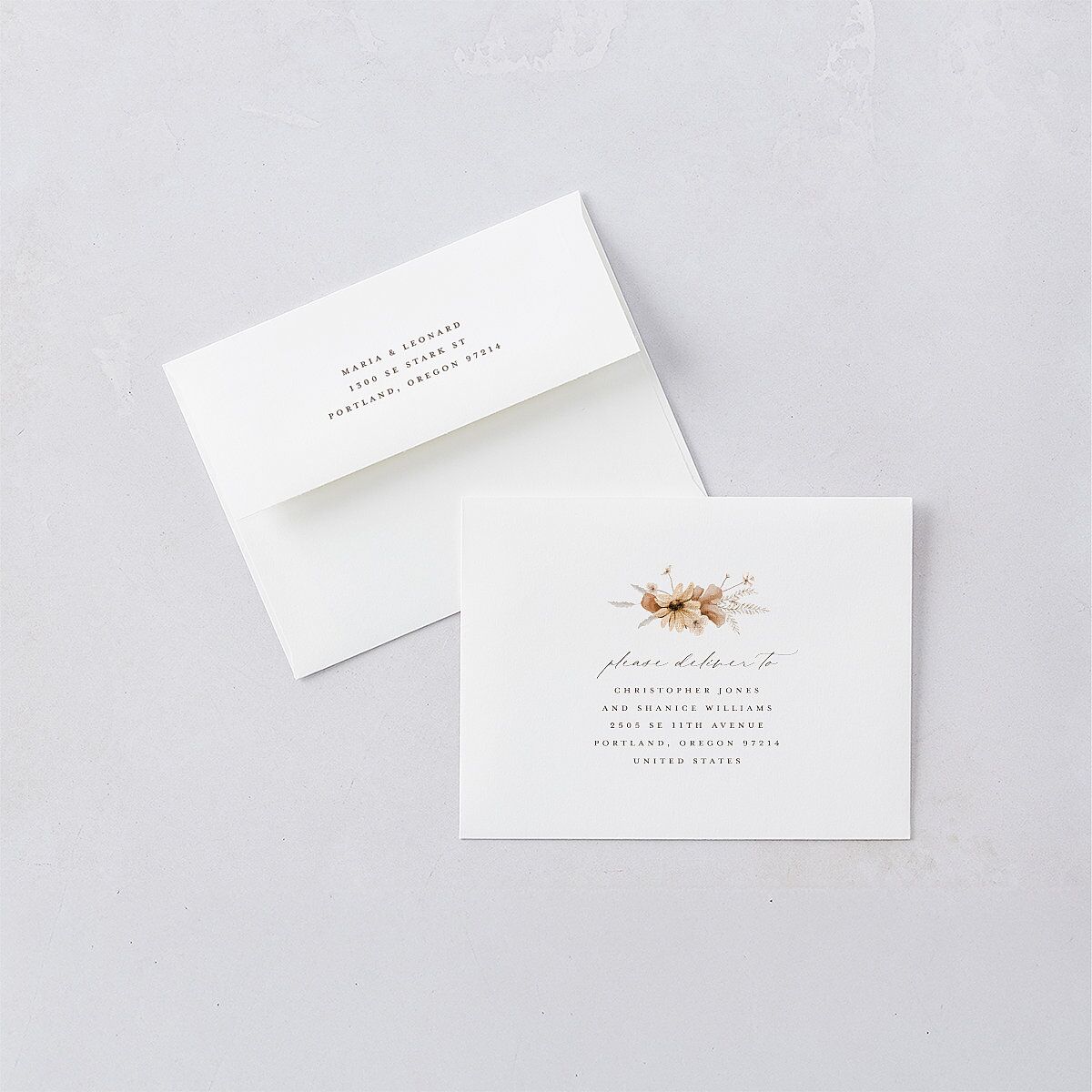 Bohemian Garden Save the Date Magnet Envelopes White Cream Both Recipient and Return Addresses Signature Standard