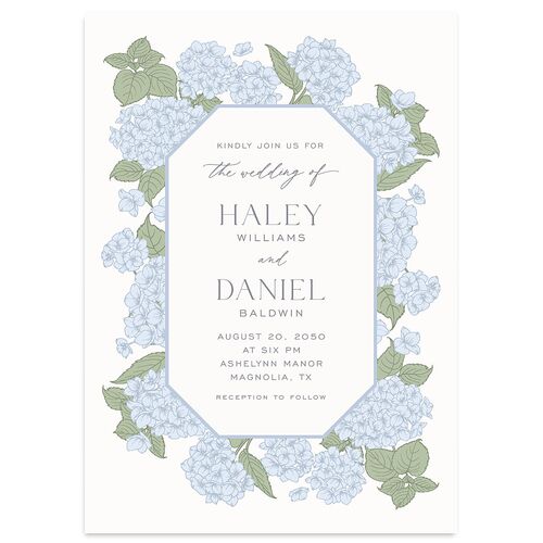 Vintage Hydrangea Frame Wedding Invitations Dusty Blue Signature Blank No Standard