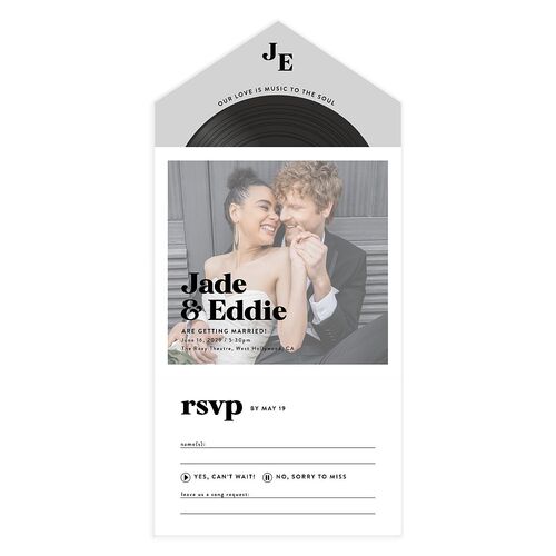 Music Lovers All-in-One Wedding Invitations Pure White Signature Light Both Recipient and Return Addresses No